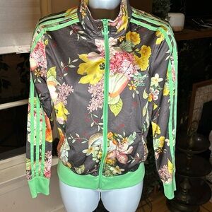 adidas Originals Black Floral Bomber Jacket with Mint Trim